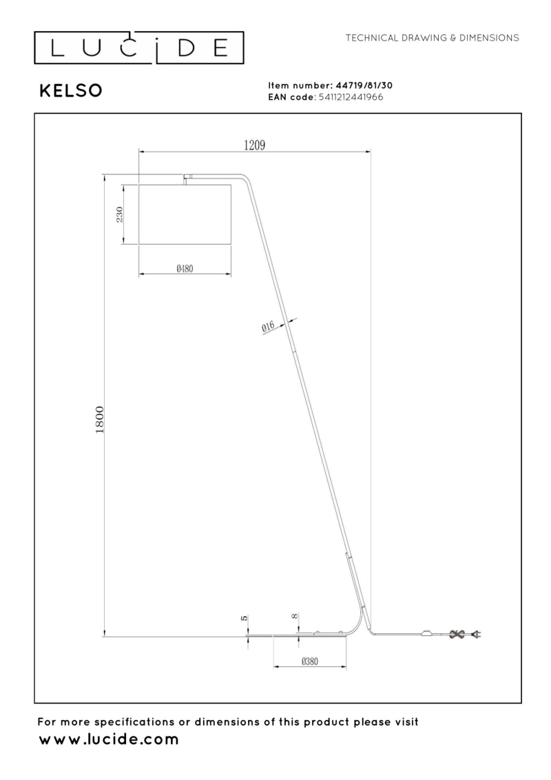 Lucide KELSO - Floor lamp - 1xE27 - Black